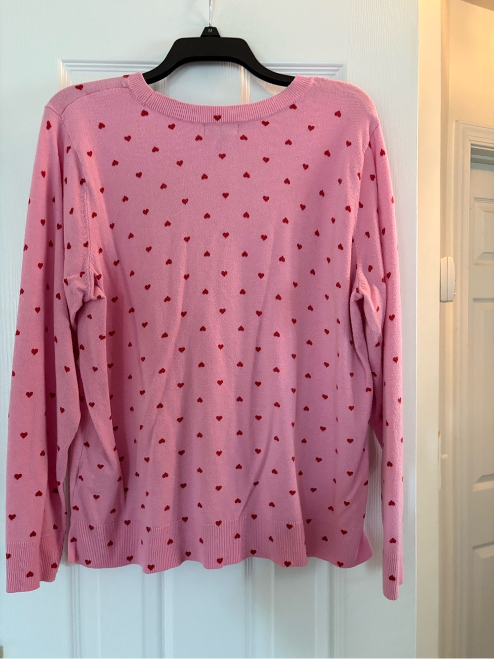 Style & Co. Pink Crewneck Sweater with Red Heart Print